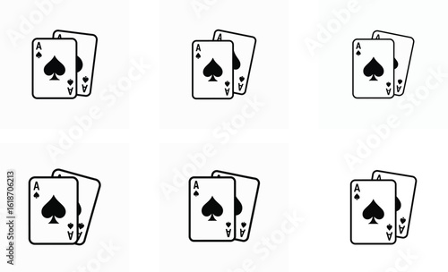 Playing Cards Icon Set – Ace of Spades Vector Illustrations

