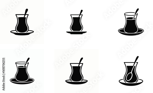 Turkish Tea Glass Icon Set – Traditional Drink Vector Silhouettes


