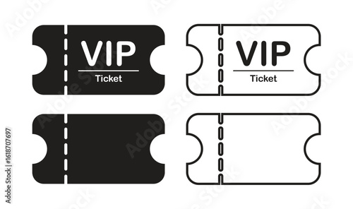 VIP Ticket Icon Set, Solid and Outline Event Pass Vector Collection