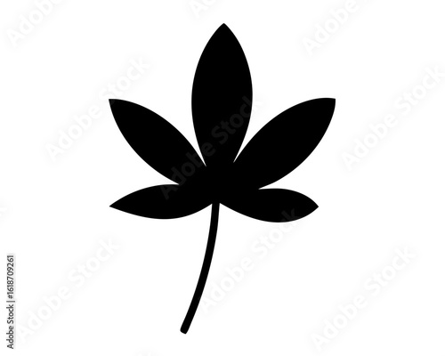 A stylized marijuana leaf with a stem, in a silhouette style image