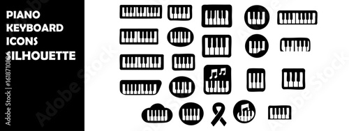 Piano Keyboard Icon Silhouette Vector Set – Piano Keys, Music and Instrument Symbols