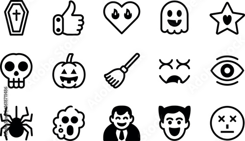 Spooky Halloween vector icons:  fun, playful, bold style