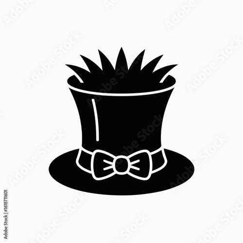 Magician Hat Icon with Grass Blades – Vector Silhouette Illustration


