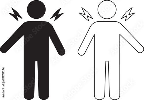 Simple Pictogram: Person Experiencing Sharp Pain, Black and White Line Art, Medical Icon