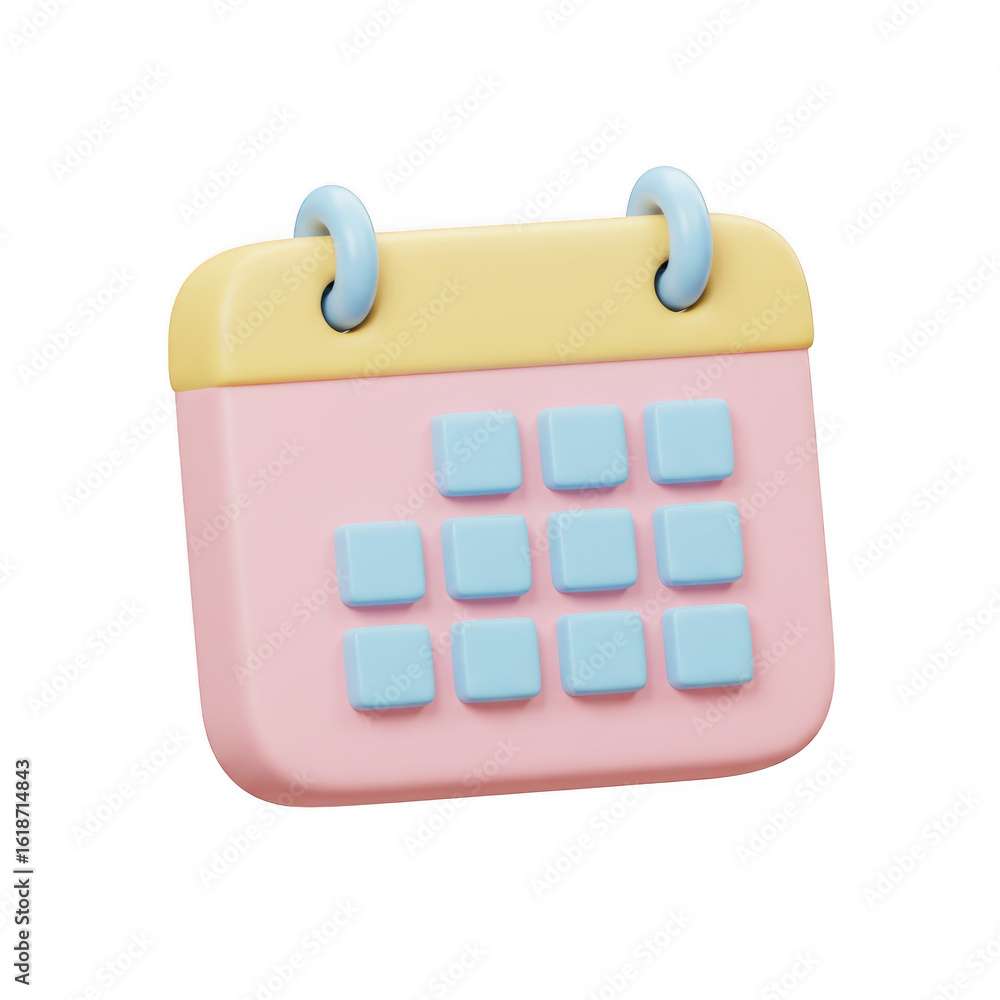 Cute 3d calendar icon with pastel colors isolated on transparent background Cute 3d calendar icon with pastel colors isolated on transparent background
