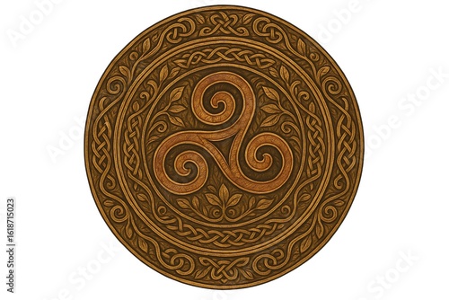 Celtic Triskelion Mandala with Rustic Carved Design

