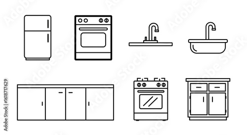 Minimalist Outline Kitchen Appliances Set Simple Line Drawing Illustration