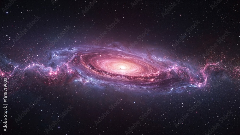 Obraz premium Vibrant spiral galaxy with glowing nebula and distant stars in deep space