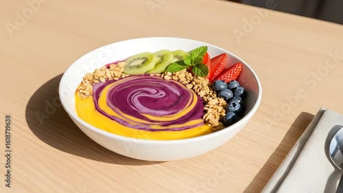 Wallpaper Mural Exquisite smoothie bowl adorned with vibrant fruits and granola breakfast delight close-up food Torontodigital.ca