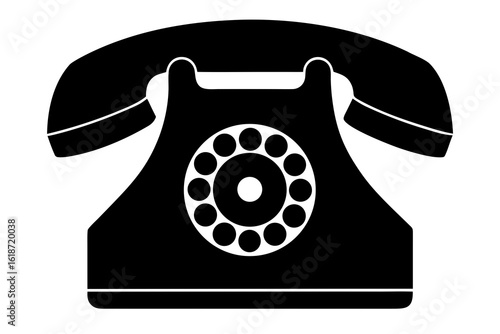 Icon of a classic rotary telephone, black vintage landline phone silhouette.