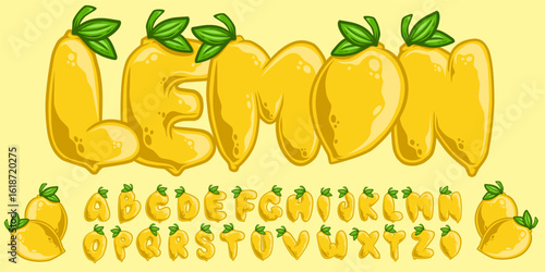 Lemon Graffiti Alphabet. Bold Fruit Font Vector in Street Art Style. Cute Letters Illustration.