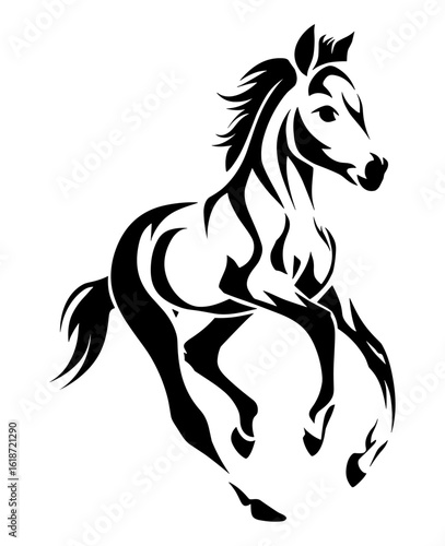 Galloping Foal – Black and White Stylized Horse Vector