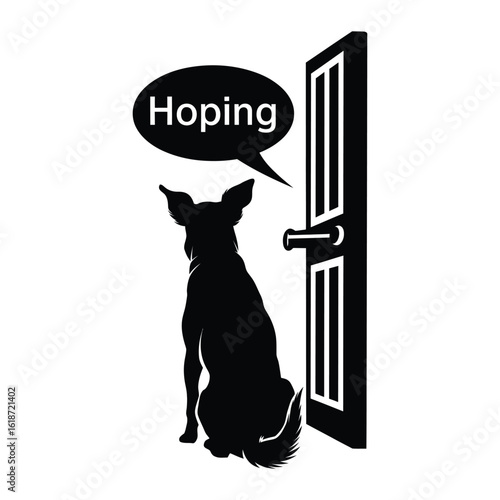 Silhouette of a dog patiently waiting at a door symbolizing hope, loyalty, and the emotional concept of waiting