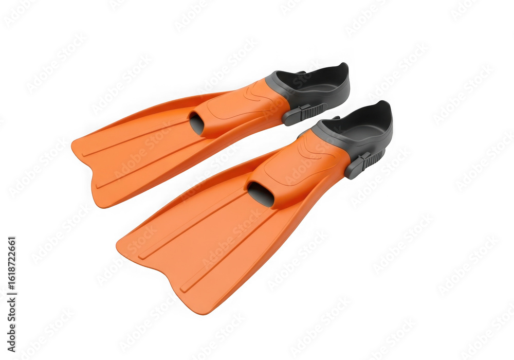 Obraz premium Pair of orange swim fins for diving equipment isolated on transparent background