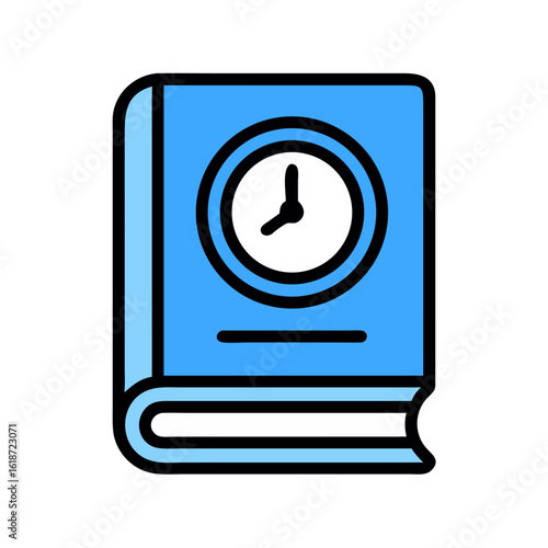 Blue textbook or manual with analog clock, a symbol for deadlines