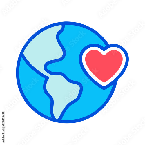 Earth with a heart symbol, representing global love and environmental care