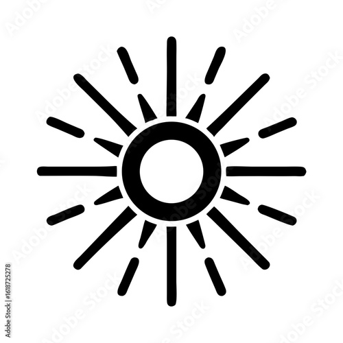 Stylized graphic representation of sun with rays emanating outward from center