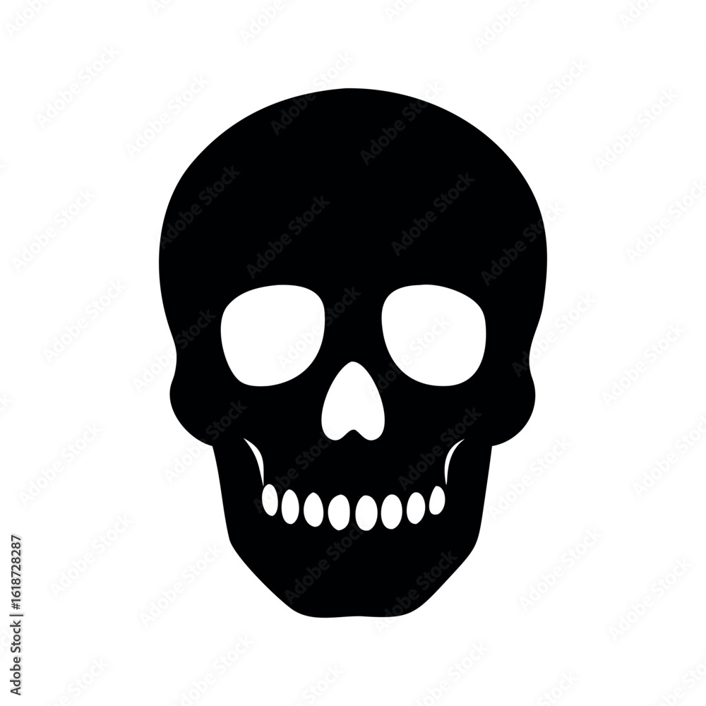 Fototapeta premium Black skull silhouette with white eye sockets and teeth human skull