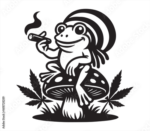 Wallpaper Mural Rasta Frog on Mushroom – Funny Reggae Style Cartoon Illustration Torontodigital.ca