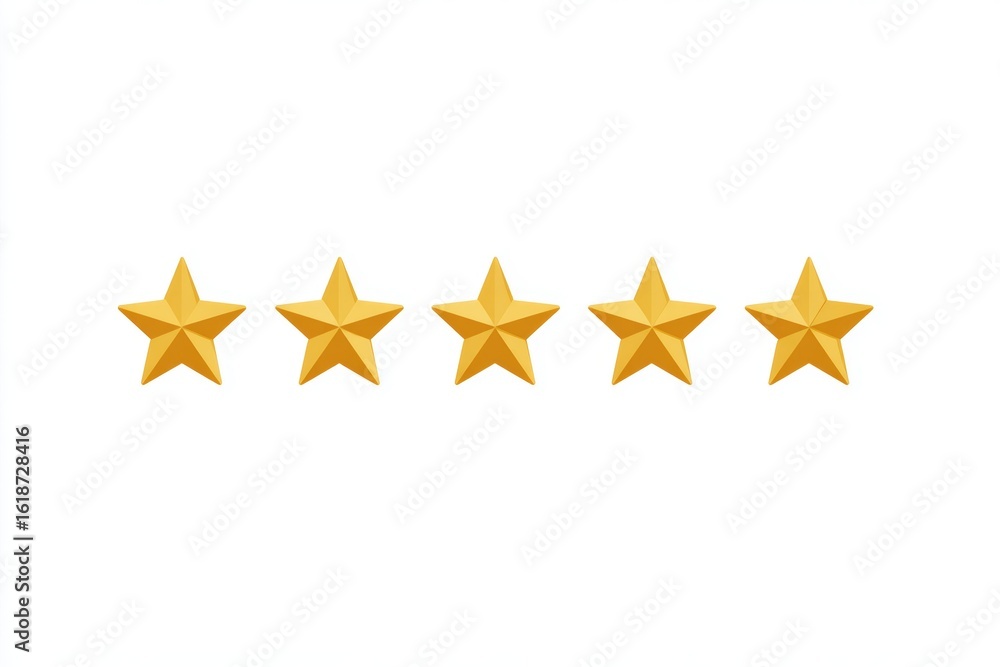 Obraz premium Five golden stars on white background for rating and review