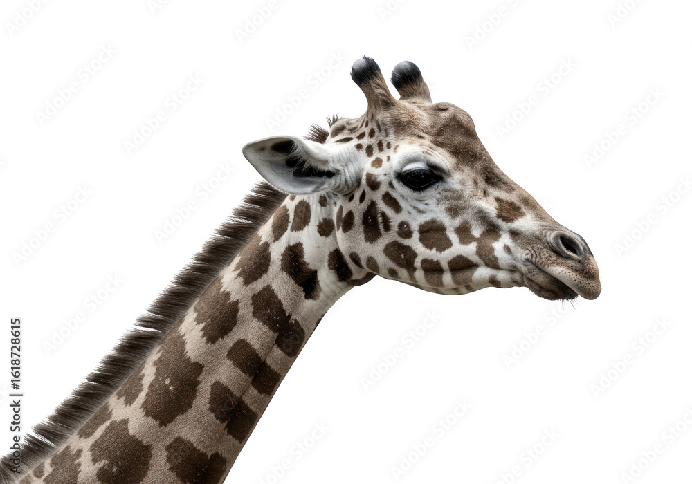 Naklejka premium Closeup portrait of a giraffes head, isolated on transparent background