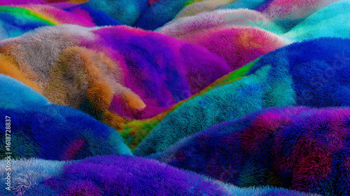 Windows 11  digital wallpaper background  featuring multicolored, fluffy textures forming surreal, fur-like hills