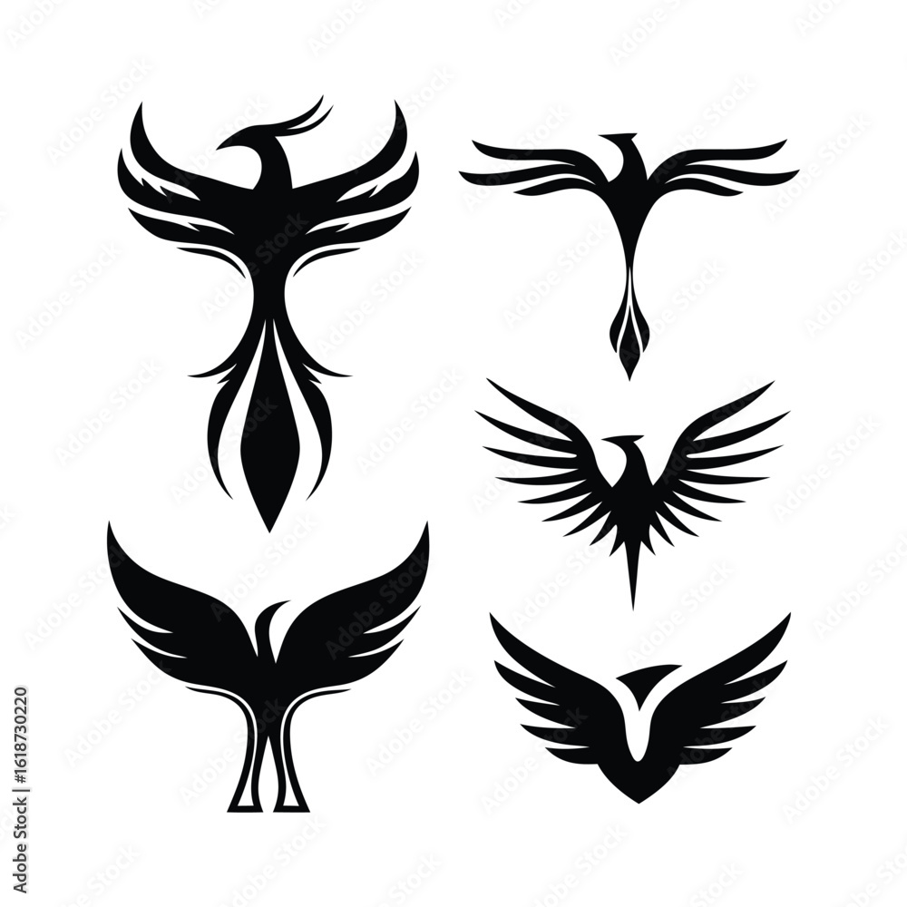 Fototapeta premium Phoenix Bird Vector Illustration bundle | Mythical Fire Bird Silhouette