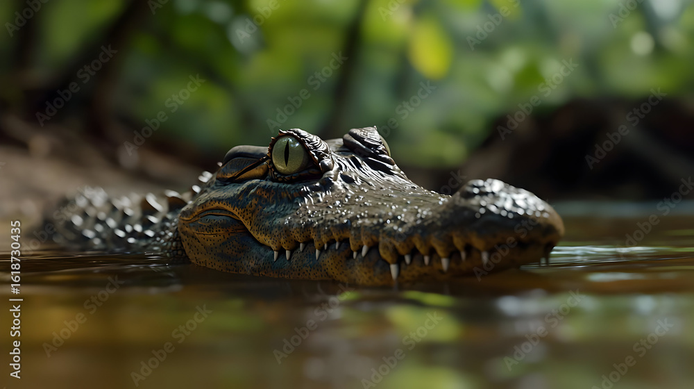 Fototapeta premium Close Up Of Young Crocodile In Shallow Water