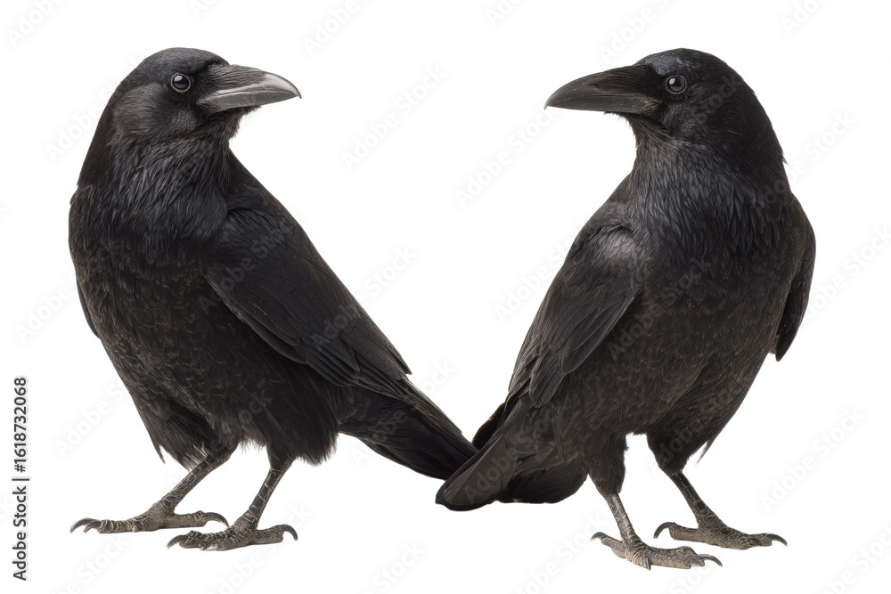 Fototapeta premium Two black crows standing next to each other