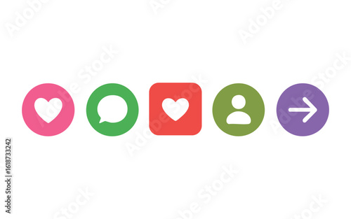 Interactive Social Media Icons A Vibrant Collection of Heart Comment and Share Symbols Representing User Engagement on a Clear Transparent Surface