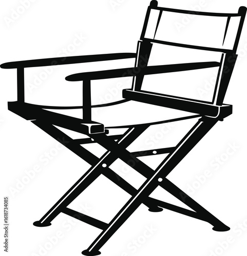 Minimalist black silhouette of a director with a camera and clapboard for film production and entertainment industry projects