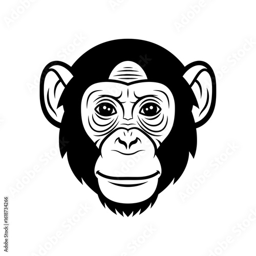 Illustration of a chimpanzee head with detailed facial features and expressive eyes in a vector format