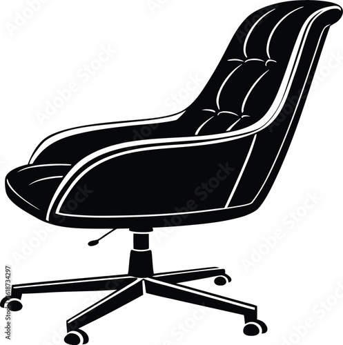 Minimalist black silhouette of an ergonomic chair or stool with a subtle design perfect for modern office or furniture branding