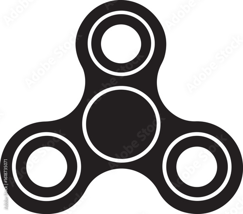 Monochrome Illustration of a Fidget Spinner Toy with Three Rounded Arms and Central Ring Cutout Design