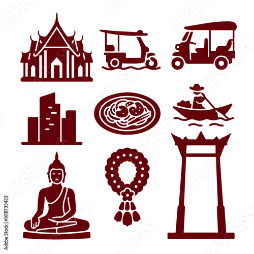 vector isolated red color bangkok traditional cultural symbols