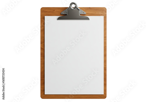 A blank clipboard with white paper isolated on transparent background