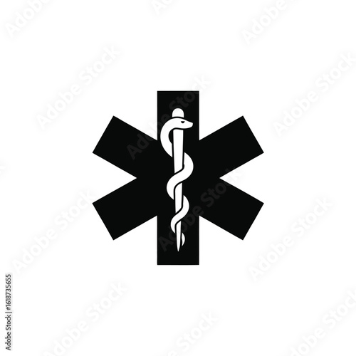 Black star of life medical symbol with caduceus