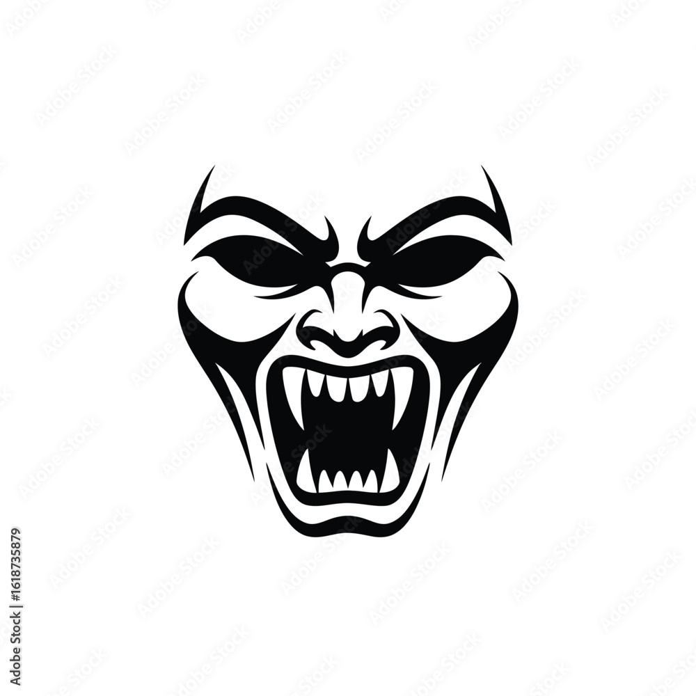 Obraz premium Fearsome vampire face with sharp fangs and evil eyes