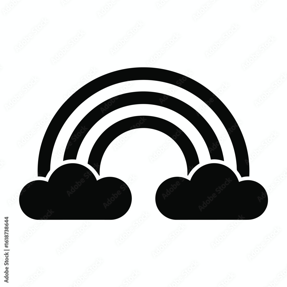 Fototapeta premium Simple black and white rainbow icon with clouds