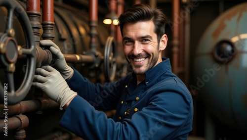 Wallpaper Mural Skilled craftsman with gloves operating industrial machinery and equipment with a friendly smile Torontodigital.ca