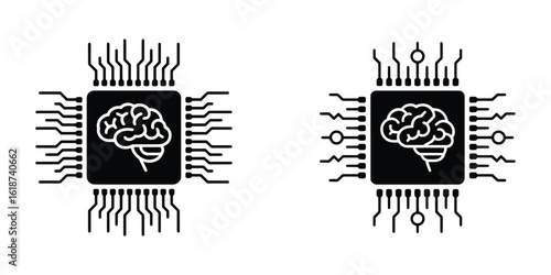 Artificial Intelligence Brain Chip Concept with Neural Network Connection in Black and White