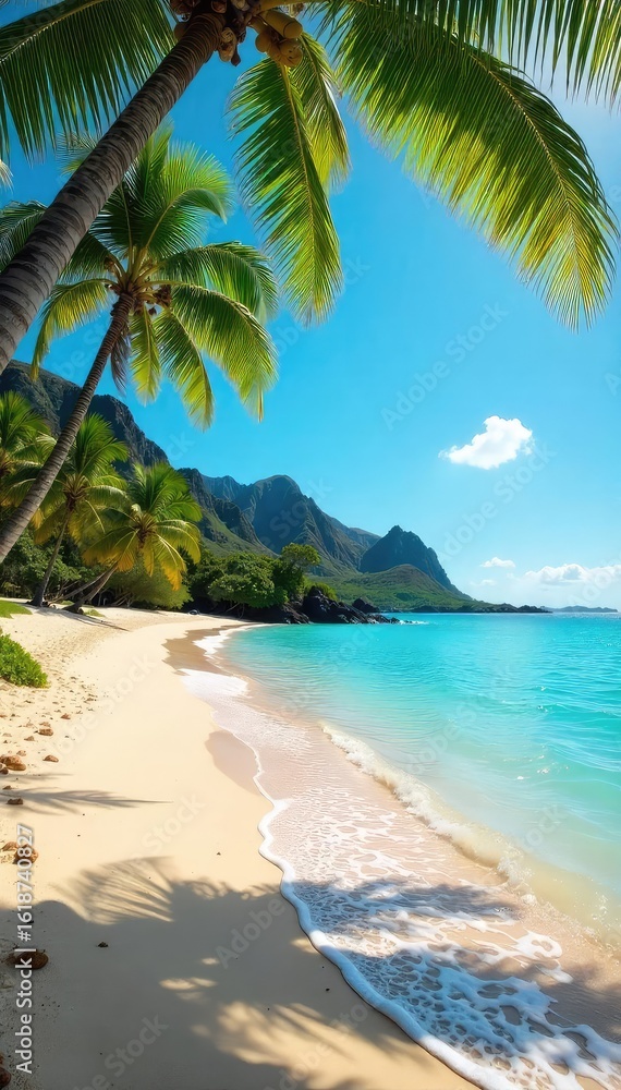 Relaxing on a sun-drenched beach in Hawaii, turquoise water laps gently at the shore, palm trees sway in the warm breeze Perfect island escape , sunlight, tropical paradise, bright Relaxing on a sun-drenched beach in Hawaii, turquoise water laps gently at the shore, palm trees sway in the warm breeze Perfect island escape , sunlight, tropical paradise, bright
