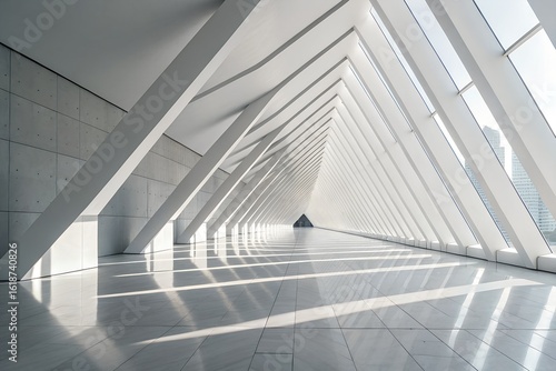 Modern Minimalist Architectural Interior with Geometric Light and Shadows