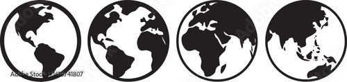 Four Global Views Earth Continents and Oceans Represented Earth Round Shape and Border Depicting Earth Perspectives
