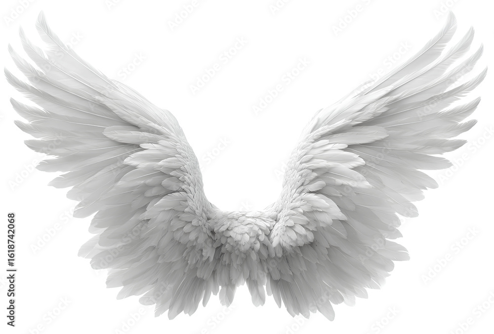 Fototapeta premium White angel wings isolated on transparent background.
