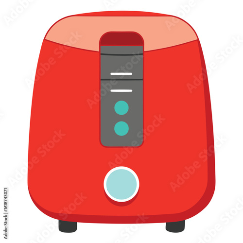 Vector art of red kitchen toaster appliance with controls and lever isolated on white background