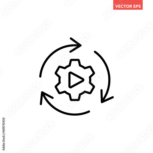 Free Download Single black Automation process gear line icon, simple representing workflow flat design infographic pictogram vector for app logo ads web button ui ux interface elements isolated on white background - GFXLoad