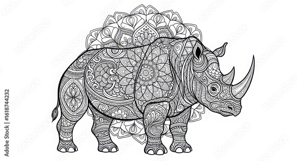 Fototapeta premium Intricate mandala patterned rhinoceros illustration