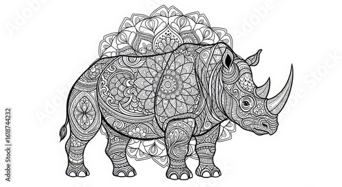Intricate mandala patterned rhinoceros illustration