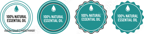100% Natural Essential Oil Teal Badge Set | Eco Friendly Product Labels for Aromatherapy, Organic Cosmetics and Wellness Branding